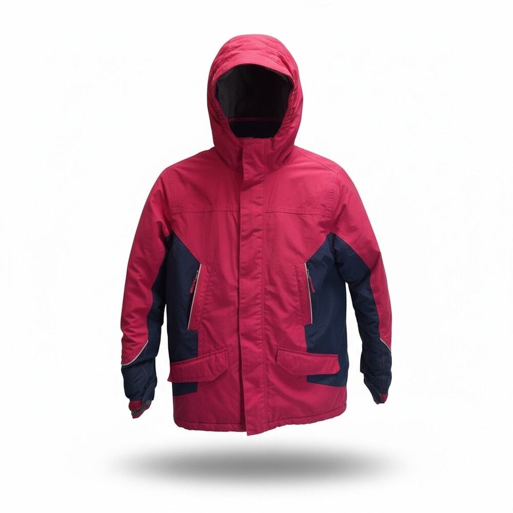 Lands' End Squall Jacket Kids 10–12 Red Black Waterproof Fleece Lined Insulated
